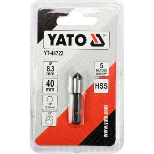 Зенкер конический по металлу YATO : HSS, Ø= 8.3 мм, l= 40 мм, 5 граней, HEX- 1/4"
