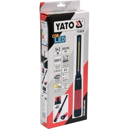 Фонарик многофункциональный аккумуляторный 2600 мАч 5W+3W 6500 К YATO YT-08518