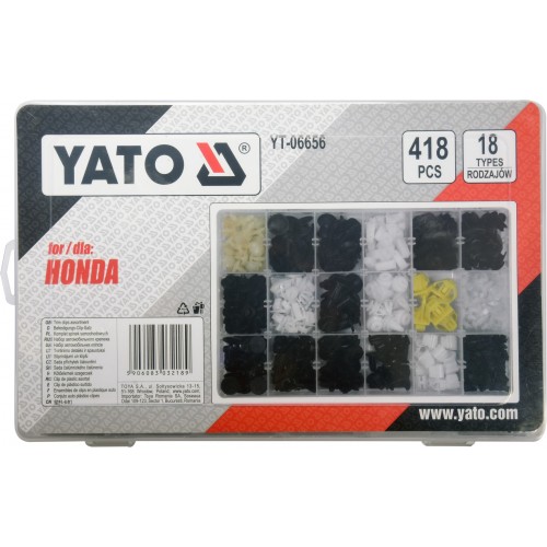 Набір кліпс HONDA, різні, 18 типорозмірів, 418 шт. YATO YT-06656