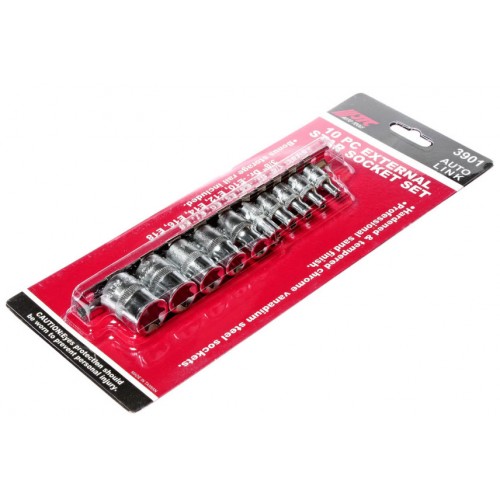 Набор головок E-профиль TORX E4-E18,квадрат 1/4"-3/8", 10 предметов. 3901 JTC