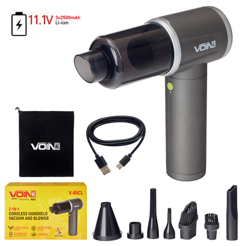 Пылесос VOIN V-85CL 130W, АКБ 3×2500 mAh, сухая и влажная уборка, функция воздуходувки, сумка