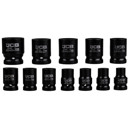 Набор ударных головок 12 ед. 1/2" (6-гр.) (10,12,13-19,21,22,24 мм) JCB Tools JCB-4129-5MPB
