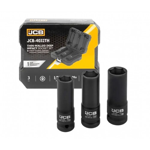 Набір головок глибоких ударних тонкостінних 3 од. 1/2" (6-гр.) 17,19, 21 мм JCB Tools JCB-4032TH
