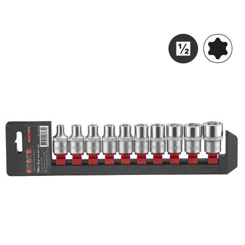Набор торцевых головок Torx E-тип 1/2" (E8–E24),10 предметов. FORCE 41019 F
