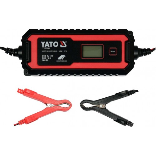 Зарядний прилад мережевий з дисплеєм LCD 230В YATO до акумуляторів 6V-2А 12V-4А, макс. 240 A/ч AGM | EFB