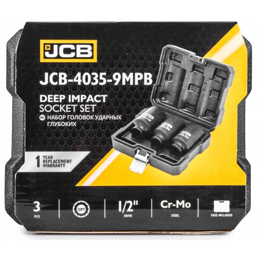 Набор ударных головок 1/2", 3 ед. (12-гр.) (34, 36, 41 мм) JCB Tools JCB-4035-9MPB