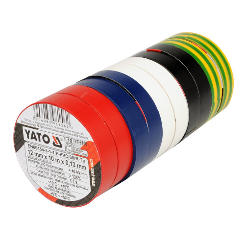 Набор изоляционных лент ПВХ 12мм × 10м × 0,13мм,5 цветов,10шт. YATO YT-8156