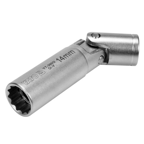 Головка свечная шарнирная 14мм,12-гранная,тонкостенная,квадрат 3/8" с магнитом. YATO YT-38512