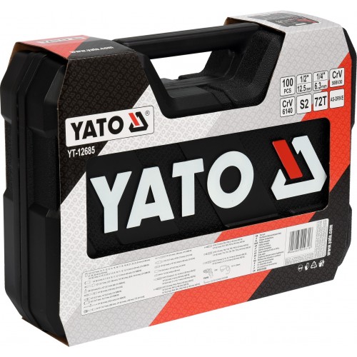 Набор инструментов 1/4; 1/2 с аккумуляторной отверткой 100 предметов Yato YT-12685
