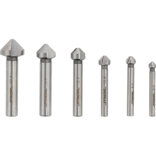 Набір зенкерів конічних по металу з 2 різьцями STHOR: Ø= 6,3- 20,5 мм, l= 37- 47 мм, HSS 4241, 6 шт