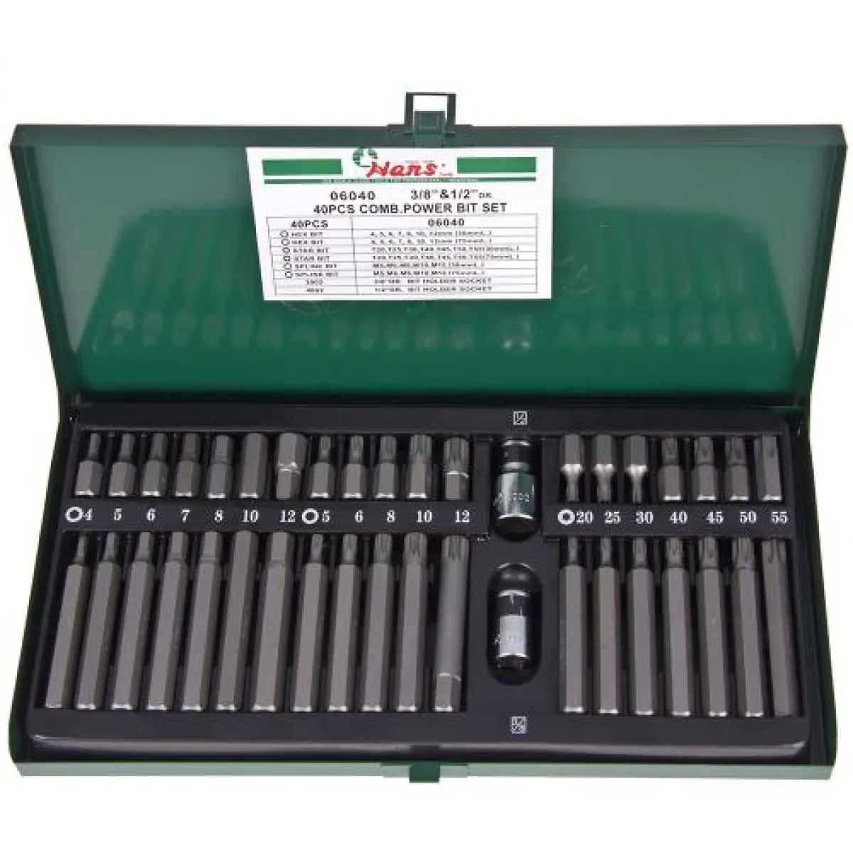 Набор бит HANS TORX, HEX, Spline L 30/75 мм, D-10 мм, 40 предметов