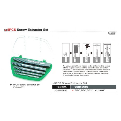 Набор экстракторов (7/64, 9/64, 5/32, 1/4, 19/64") TOPTUL JGAW0502