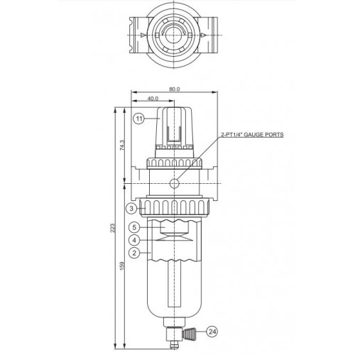 Редукционный фильтр с сепаратором и манометром 1/4", p= 0,93 mpa