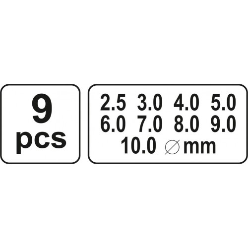 Набір пробійників, 9 штук діаметри: 2.5, 3.0, 4.0, 5.0, 6.0, 7.0, 8.0, 9.0, 10.0 мм.