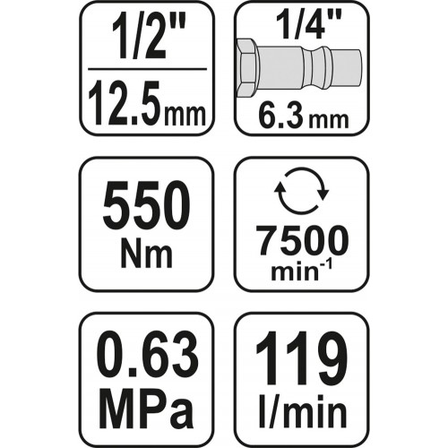 Гайковерт пневмат. ударный 1/2" 550 нм YATO YT-09511