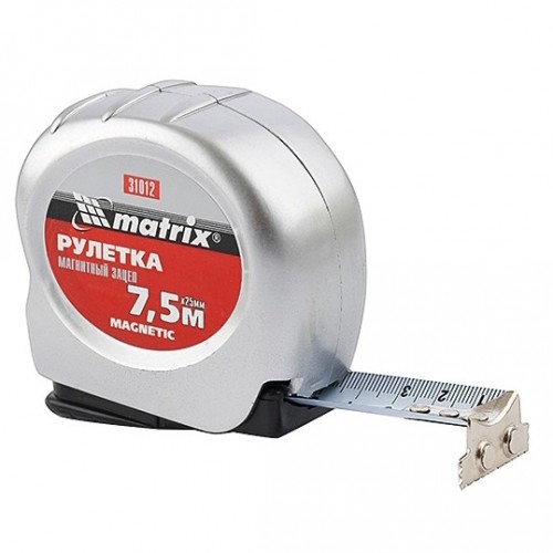 Рулетка Magnetic, 7,5м х 25мм, магнітний зачіп. MATRIX
