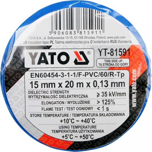 Изолента 15ммх20м. голубая YATO YT-81591