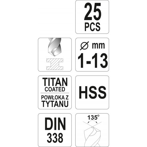 Набор сверл по металлу HSS-TiN 25 шт. 1-13мм