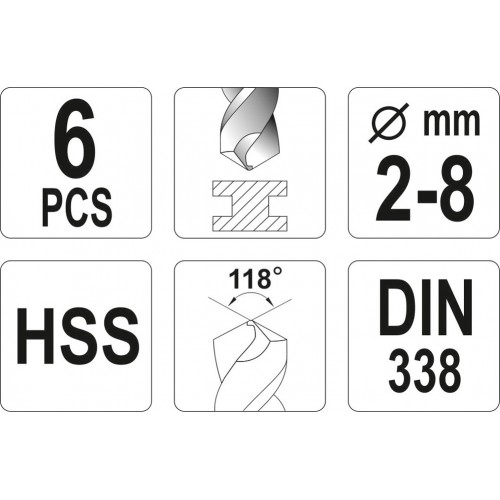 Сверла по металлу HSS 6 шт. диаметр: 2, 3, 4, 5 ,6 , 8 мм