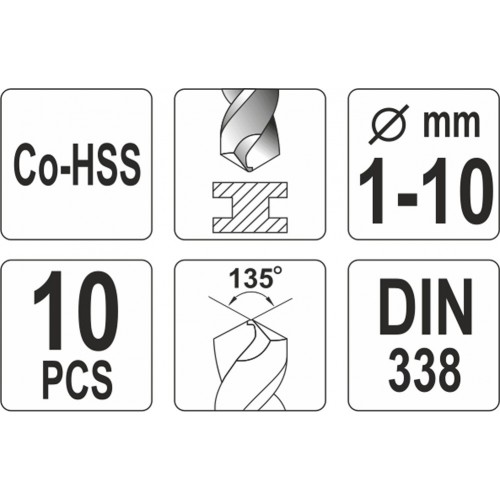 Набор сверл по металлу CO-HSS 10пр