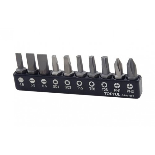 Набор бит 1/4" 10ед. (PH,SL,Torx,SQ) TOPTUL GAAV1001