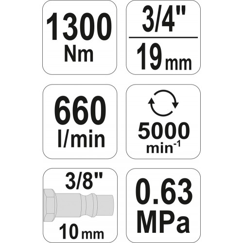 Ударный пневматический гайковерт 3/4" 1300 Nm YT-09564