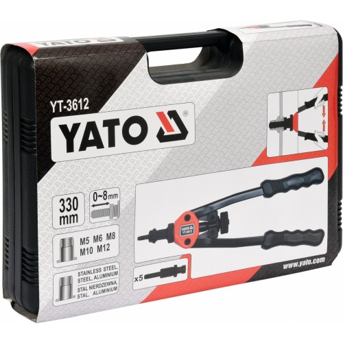 Заклепочник для резьбовых заклепок,м5, м6, м8, м10, м12. YATO YT-3612