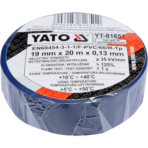 Изолента 19ммх20м. голубая YATO YT-81651
