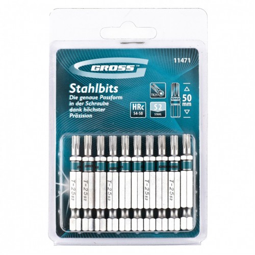 Набір біт TORX 25х50, сталь S2, 10 шт, GROSS