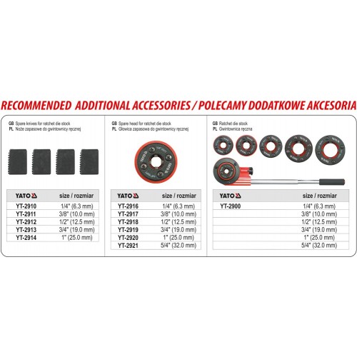 Клуппы трубные 4 штуки, 3/8\", 1-2\", 3/4\", 1\". YATO YT-29001 - YT-29001 ...