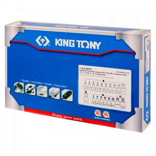 Набір торцевих насадок HEX та SPLINE, ложемент, 19 ін. KING TONY 9-4129PRV