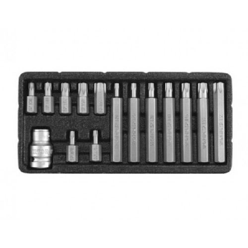 Набор бит TORX SECURITY с переходником квадрат 1/2", 15 шт.
