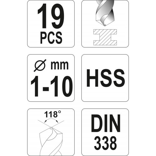 Набор сверл по металлу HSS 19 шт.
