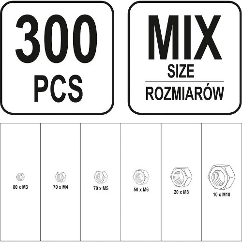 Набір метричних гайок M3 - M10 300 пр. YATO YT-06772
