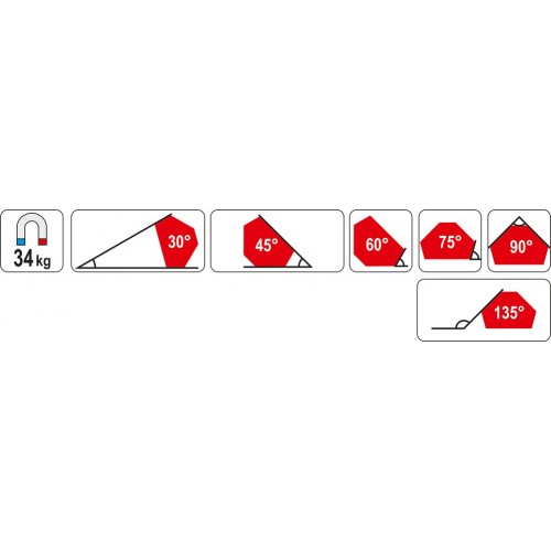 Магнитная струбцина для сварочных работ, размер: 111х136х24мм (углы 30 °, 45 °, 60 °, 75 °, 90 ° и 135 °) YATO YT-0867