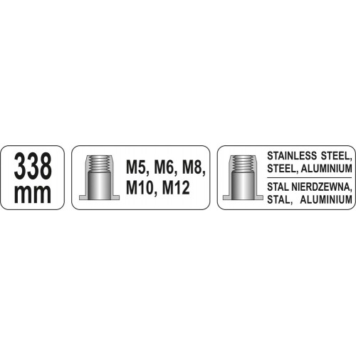 Заклепочник для резьбовых заклепок,м5, м6, м8, м10, м12. YATO YT-36119