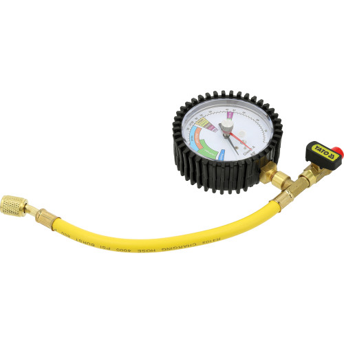 Манометр для контроля герметичности систем кондиционирования YATO, шланг 200 мм, Ø 80 мм, подключение G1/4 YT-24794