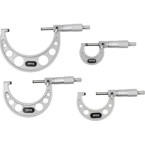 Микрометры YATO YT-72304 с точностью 0,01 мм, диапазоны 0–25 / 25–50 / 50–75 / 75–100 мм, 4 шт