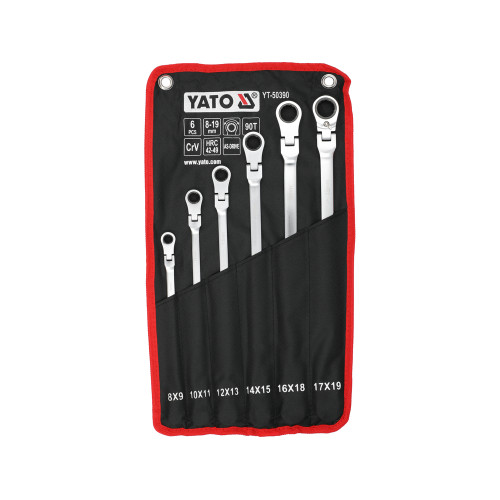 Набор ключей накидных удлинённых с трещоткой и шарниром 8-19 мм YATO YT-50390 (Cr-V, 90T)