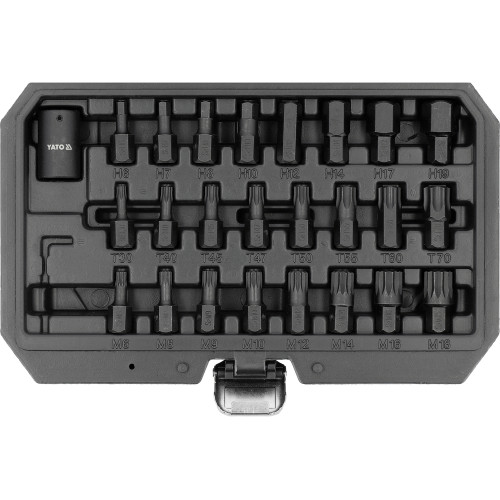 Набор ударных насадок YATO HEX / TORX / SPLINE M6-M19, T30-T70, квадрат 1/2", 25 шт. YT-10657