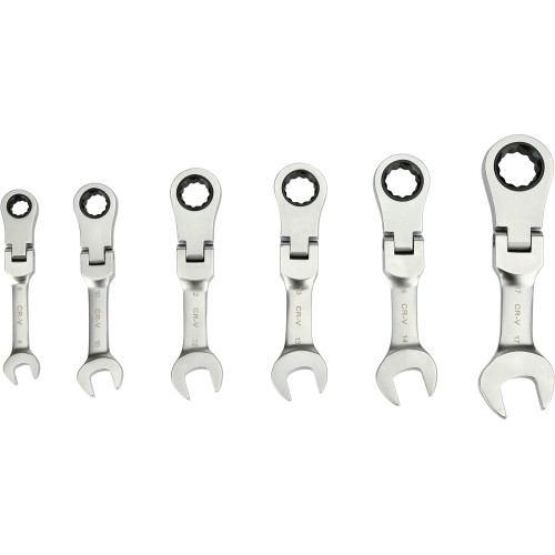 Набор ключей комбинированных коротких реверсивных с трещоткой на шарнире 8-17 мм, 6 шт YATO YT-16977