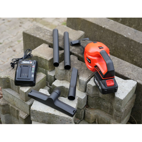 Пылесос аккумуляторный YATO 18 В Li-Ion 4 Ач, 150 Вт, HEPA, 2 удлинителя и насадки YT-85682