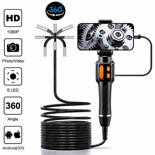 Бороскоп с камерой 6 мм, шарнирный зонд 180°, 1.5 м GUANMOI C30-6-1.5 (Type-C / iOS / Android)