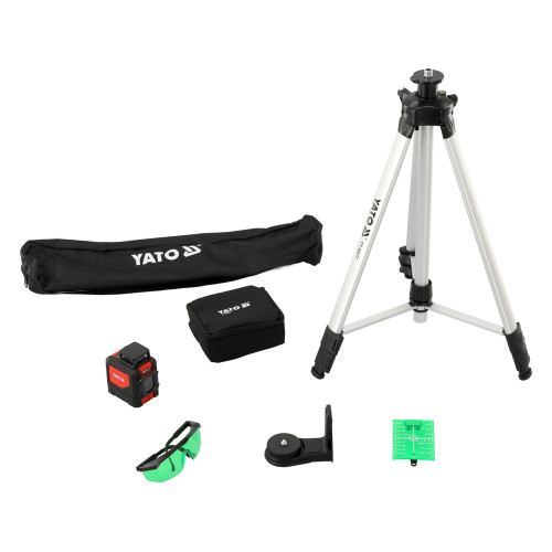 Нивелир лазерный самонивелирующийся YATO YT-30440, 5 зелёных лучей, 30 м, с комплектом аксессуаров