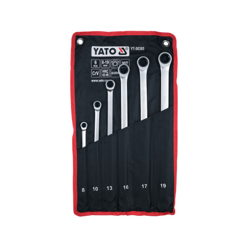 Набор ключей накидных удлиненных с трещоткой 8-19 мм, 6 шт YATO YT-50385