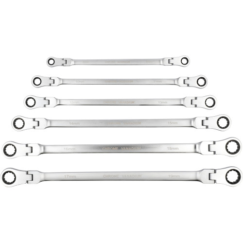 Набор ключей накидных удлинённых с трещоткой и шарниром 8-19 мм YATO YT-50390 (Cr-V, 90T)