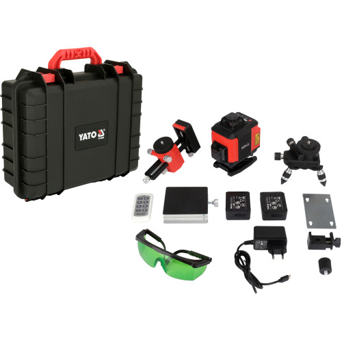 Рівень лазерний на 4-площини зелен пром YATO діап.- 30 м, живл.- 2 Li-Ion акумул 3.7 V з обладнанням