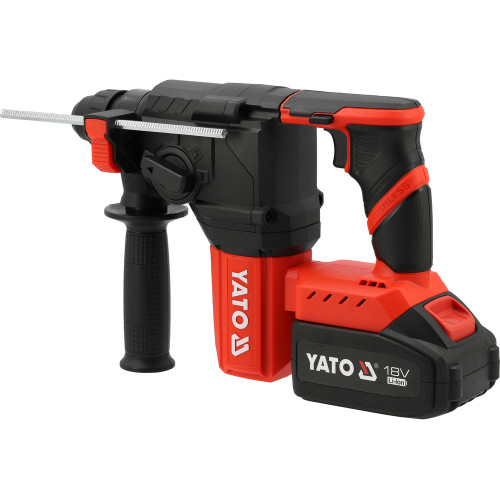 Перфоратор акумуляторний YATO SDS+ Li-Ion 18 В 4 АГод , J=2.5 Дж, Ø≤22 мм в бетоні, 3 режими в футля