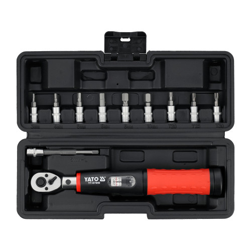 Ключ динамометричний YATO YT-07840 1/4", F=5-25 Нм, L=240 мм, набір 11 предметів з бітами HEX TORX