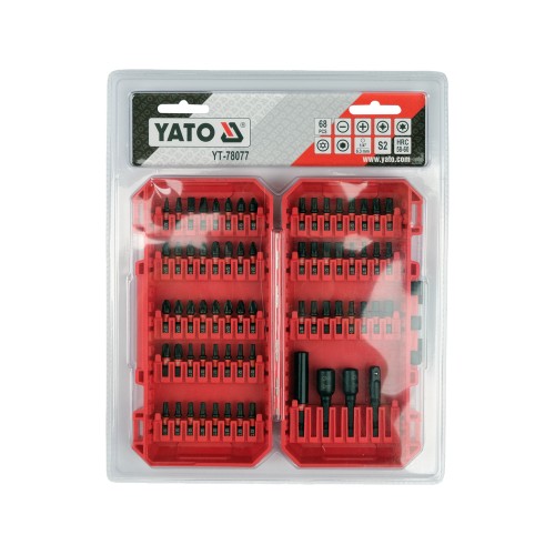 Набор ударных бит YATO PH, PZ, SQ, Torx, SL, HEX, магнитные насадки и держатель 1/4", 68 предметов YT-78077